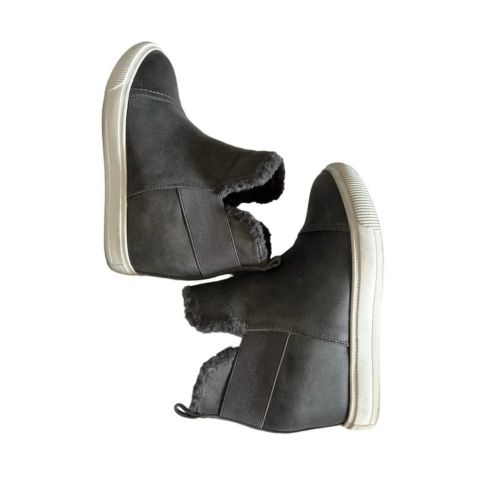 Dolce Vita Kenley Wedge Bootie Sherpa Gray Ankle Slip On Leather Womens …